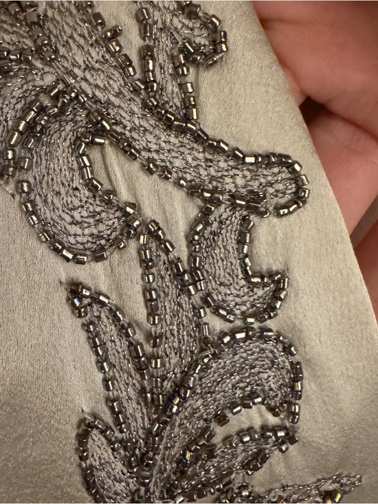 Zara Embroidered Mini Dress Pearl Gray XS Beaded V-Neck - Picture 3 of 15